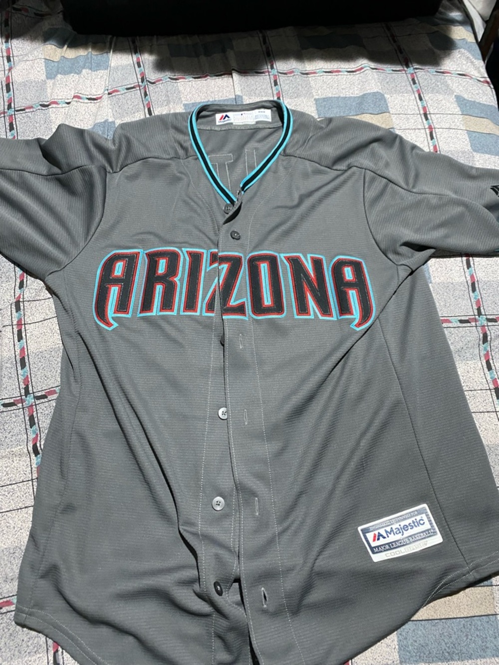 Mens MLB Arizona Diamondbacks Authentic Field Flex Base Jersey Gray Blue Size M